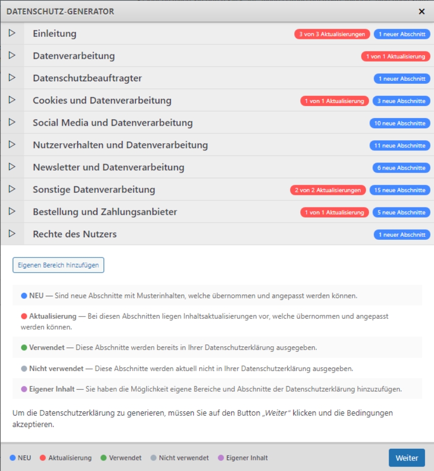 Datenschutzerklärung Aktualisierungen