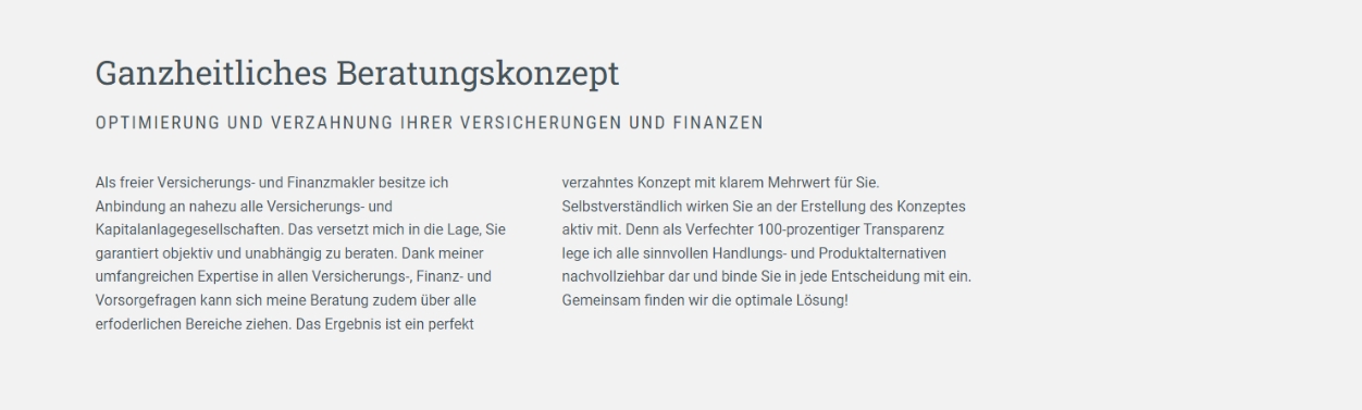 Ansicht im Frontend - zweispaltig