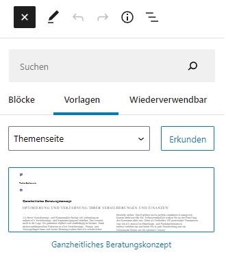 Vorlagen im Block-Menü