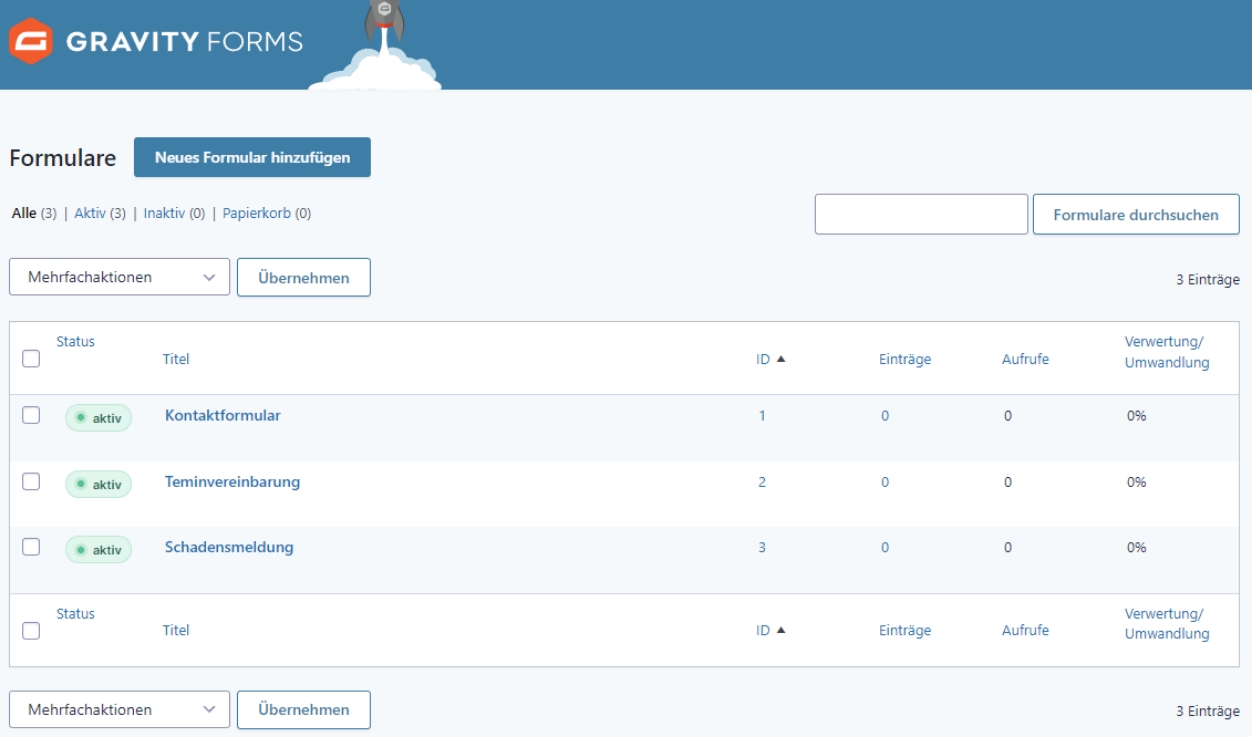 Gravity Forms - Formular Übersicht