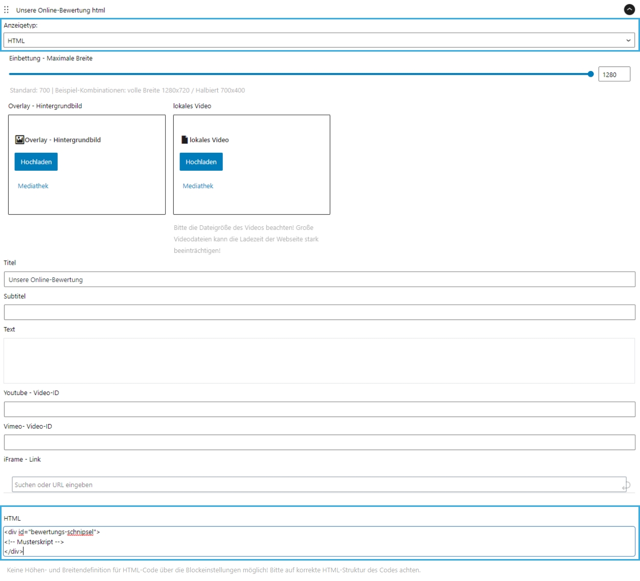 HTML - Eingabemaske und Einstellungen