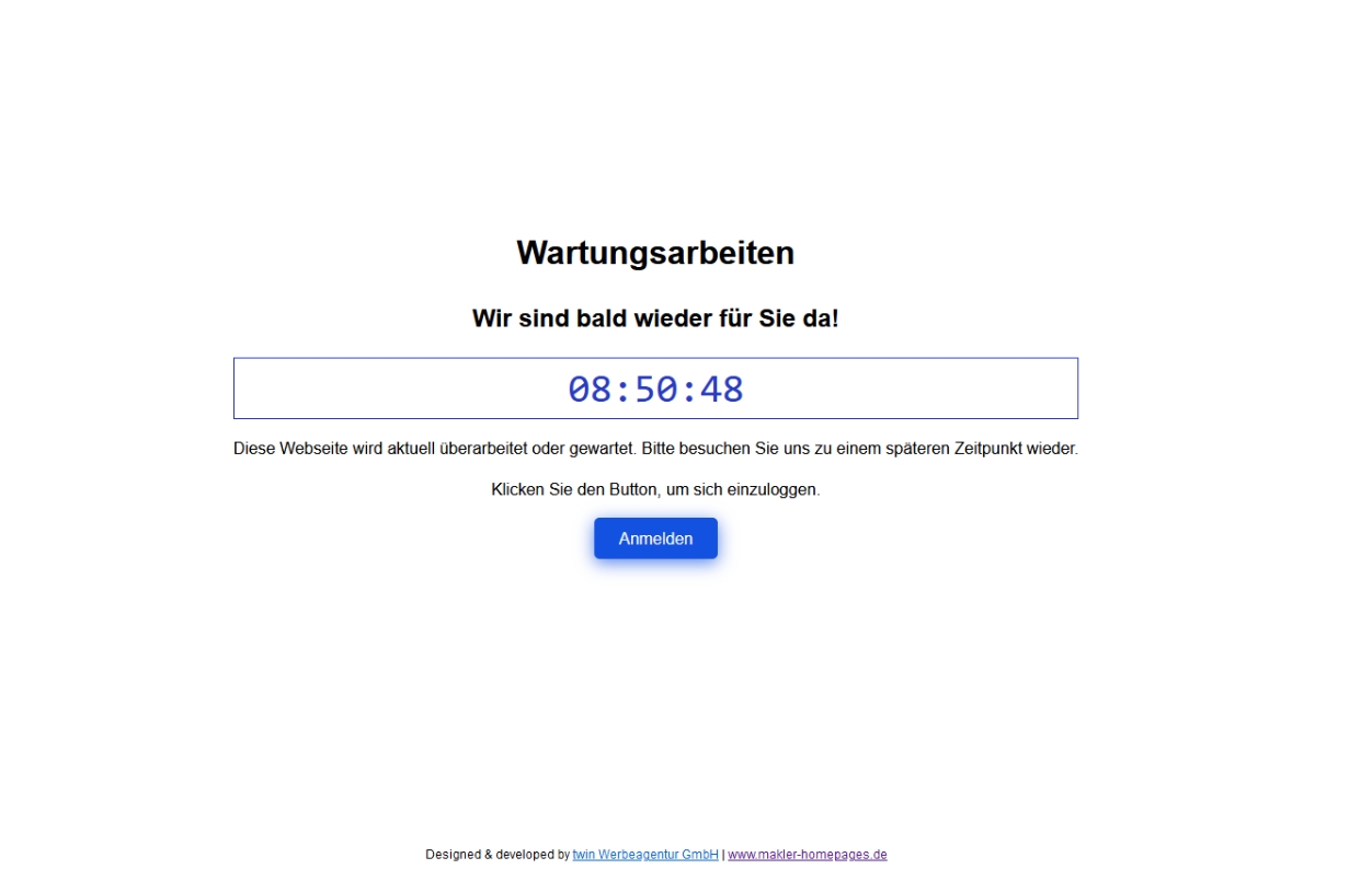 Wartungsmodus - Frontend Ansicht mit Countdown